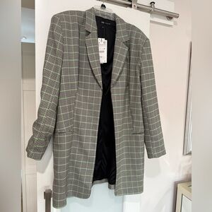 Zara Houndstooth Print Checkered Open Blazer